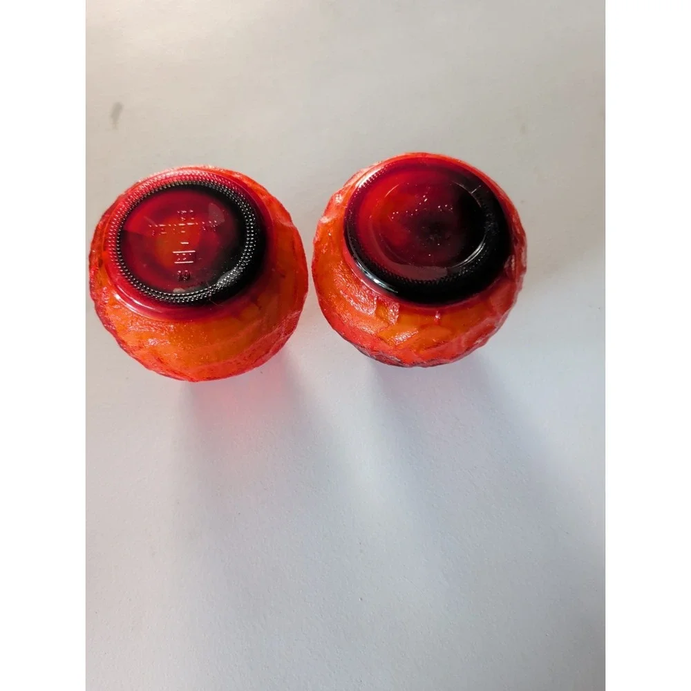 Vintage MCM Orange, Red Lowboy Citronella Textured Glass  Candles. Venetian 132
